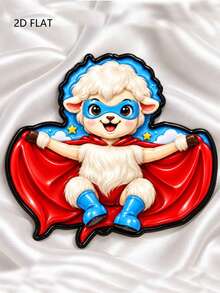 2D Flat Lamb Brooch, Blue Eye Mask Red Cape Superhero Sheep Design, Cute Style Coat Sweater Backpack Hat Decoration Accessory - A - View 1