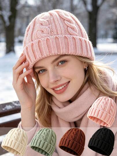 1 Ribbed Knit Beanie Simple Solid Color Loose Large Hat Men's And Women's Autumn And Winter Warm Ear Protection Wool Hat