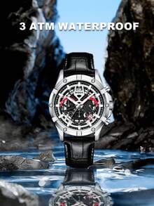 Biden Casual Men's Sports Watch, Leather Watch, Men's Watch, Fashion Timing Watch, Waterproof - Silver - View 6