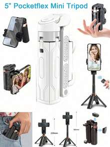YAIUZGOO 5-Inch PocketFlex Mini Tripod, Foldable Portable Phone Stand, Adjustable Height, 360° Rotation, Wireless Remote Control, Compact Smartphone Selfie, Vlog, Live Streaming, Travel And Photography Stand - Multicolor - View 11