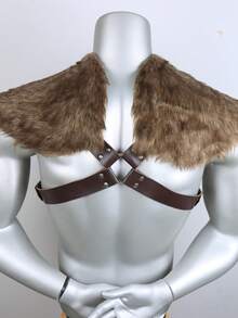 1pc Medieval Viking PU Leather Cross Strap Chest Armor, Vintage Knight Harness, Halloween LARP Cosplay Accessory - Brown - View 5