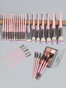 30-Piece Professional Makeup Brush Set, With Velvet Storage Bag, Soft Bristles, Easy To Carry, Includes Foundation Brush, Eyeshadow Brush, Blending Brush, - Pink - View 3