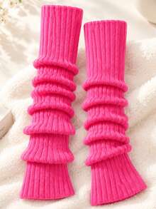 Random 2 Pairs Autumn/Winter Knitted Slouch Leg Warmers For Women, Solid Color Ribbed Elastic Warm Multi-Color Leg Warmers, Minimalist Style Daily Commute Versatile Leg Warmers - Multicolor - View 4