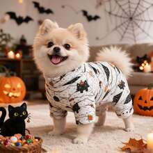 Opjoys 1pc Halloween Bandage Kitten Print Dog , Halloween Style Skin-Friendly Knitted Four-Legged Design Round Neck Ribbed Cuffs Warm Belly Protection Anti-Shedding Pet Home Wear Spring Autumn Daily - White - View 3