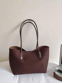 Maillard Autumn/Winter New Large Capacity Tote Bag, Fashionable High-End Shoulder Mother-Daughter Bag, Solid Color Vintage Handbag - Chocolate Brown - View 6