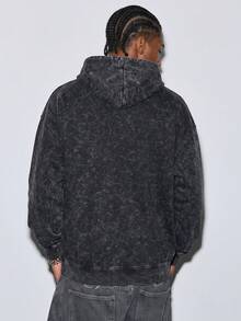 Modcrash Men's Washed Tie-Dye Hoodie, Casual Loose Fit, Vintage Street Style Sweatshirt Fall/Autumn/Winter - Black - View 2