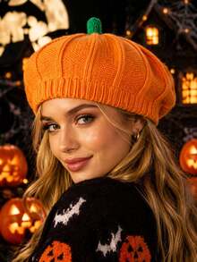 1 buah Topi Rajut Bentuk Lucu untuk Musim Gugur Halloween, Topi Rajut Longgar Hangat untuk Wanita, Aksesori Pesta Musim Gugur dan Musim Dingin - Jeruk - View 6