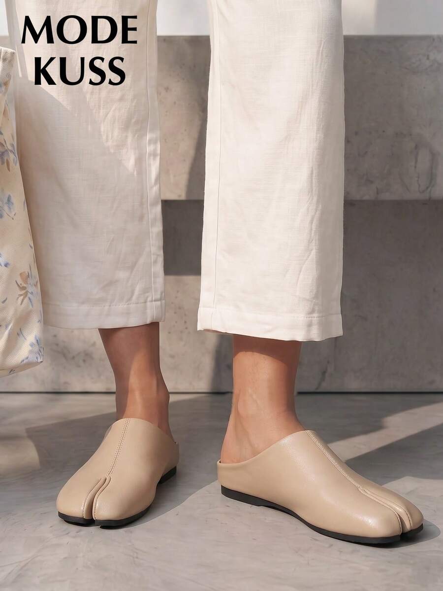 MODE KUSS 新款女款人氣極簡時尚分趾平底穆勒鞋,適合日常通勤、約會、度假穿搭,女款平底鞋,棕色套腳女鞋,穆勒鞋,優雅女鞋,分趾女鞋,可愛鞋款,露跟女鞋,春秋鞋,舒適女鞋 - 棕色 - 查看 1