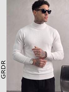 GRDR Men's New Autumn/Winter Solid Color Stand Collar Soft Pullover Sweater, Casual Daily Warmth - White - View 3