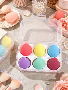 Disney 6pcs Colorful Makeup Sponge Set, Ultra Soft Multi-Shape Facial Makeup Tools, Suitable For Foundation, Cream And Powder, Portable Transparent Storage Box Set, Ideal For Daily Facial Care - Multicolor - View 6