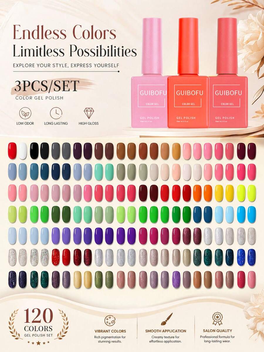 3pcs 15ml Gel Nail Polish Set, Matching Color Bottles, Glossy 3 Color Gel For Women, DIY Nail Art & Home Manicure, Spring Summer Fall Winter Nails, All-Season Nail Color Collection For Daily Use, At-Home Manicure And Nail Styling