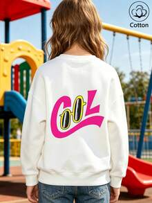 Girls' Cute Printed Drop-Shoulder Round-Neck Long-Sleeve Casual Sports Sweatshirt - White - View 10