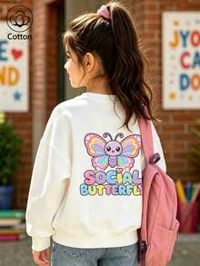 Girls' Cute Printed Drop-Shoulder Round-Neck Long-Sleeve Casual Sports Sweatshirt - White - View 9