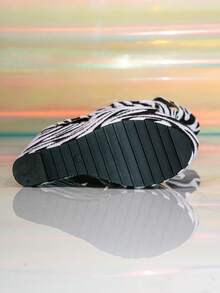 Women's Zebra Print Hollow-Out Knee-High Roman Sandals, Open Toe Thick Sole Wedge Design, Personalized Contrast Color Stripes, Height-Increasing And Leg-Elongating, Punk Y2K Style, Suitable For Music Festivals, Parties, Nightclubs, Theme Events - Black and White - View 7