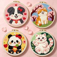 DIY Punch Needle Kit For Beginners – Includes Punch Needle, Yarn, Instructions, Square Hoop & Pre-Printed Fabric (Animals With Hearts). Creative Craft For Wall Decor Or Gifting. 2D Printed Punch Needle Starter Kit. 20x20cm (7.87x7.87 In). - Cheerful Animals - View 13
