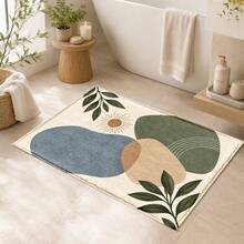 1PC Rust Orange Blue Leaf Print Faux Cashmere Rug, Contemporary Abstract Rectangular Area Rug And Floor Mat With Wavy Color Blocks, Artistic Home Decor For Living Room, Bedroom, Kitchen Or Hallway - Multicolor - View 11