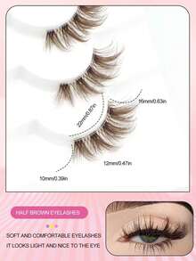 5 Pairs Brown Half-Eye Thick Voluminous Curly Natural Fluffy Faux Mink Eyelashes, Winged Tail, Lightweight Comfortable One-Piece False Eyelashes For Beginners - Brown - View 4