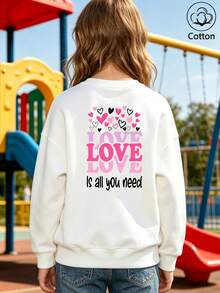 LOVE Is All You Need سويت شيرت رومانسي بتصميم قلوب متعددة الطبقات - أبيض - مشاهدة 9