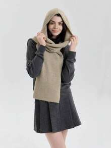2pcs/Set Winter Hat And Scarf Integrated Hooded Neck Warmer - Windproof Ear Protection, Lightweight Warm Face Mask, Suitable For Outdoor Leisure, Cold Weather, Parties, Daily Use - Solid Color, Easy To Match - Multicolor - View 11