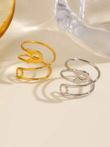 2pcs/Set Stainless Steel 18K Gold Plated Fashion Paperclip Ring, Suitable For Women's Daily And Party Wear - Multicolor - View 4