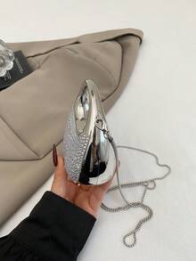 New Acrylic Mini Bag Fashionable Handbag Unique Crescent Shape Evening Bag With Chain Strap - Silver - View 6