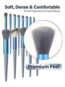 15pcs Professional Full Makeup Brush Set, Including 2 Triangle Powder Puffs, Soft Bristle Powder Brush, Foundation Brush, Eyeshadow Brush, Blush Brush, Highlighter Brush, Concealer Brush, Home And Travel Makeup Tools - Dusty Blue - View 5