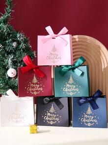 10pcs Christmas Gift Boxes With Ribbons, Festive "Merry Christmas" Design, Suitable For Personal Or Commercial Use, Elegant Wedding Gift Boxes, Perfect For Birthday And Holiday Decor, Party Favors, Christmas, Wedding And Valentine's Day - View 3