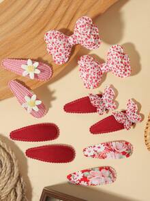 10pcs Kids Pastoral Style Bow Hair Clips, Floral Leopard Print Plaid Bangs And Side Hair Clips For Girls - Mixed color - View 12
