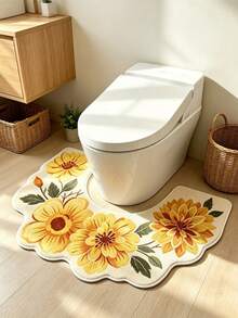 Fresh Vintage Floral U-Shaped Toilet Mat, Bathroom Anti-Slip Plush Soft Carpet, Home Country Style Washable Non-Slip Bathroom Rug - Multicolor - View 2