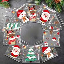 Christmas Cartoon Self-Adhesive Gift Bags, Transparent Gift Bags Printed With Santa Claus, Snowman, Reindeer And Christmas Tree Patterns, Suitable For Christmas Decoration Bags, Cartoon Theme Holiday Gift Bags - Multicolored - View 4