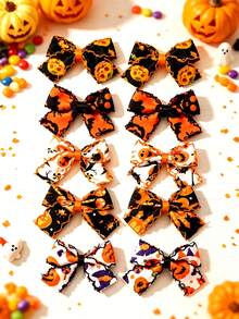 10pcs Girls Halloween Colorful Plaid Bow Hair Clips, Pumpkin Bows ...