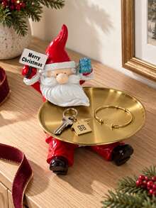 1pc Resin Santa Claus Figurine, Holding Merry Christmas Sign And Gift, Red Hat Christmas Statue With Detachable Gold Ornament Tray, Holiday Decor For Entryway Table And Vanity, Christmas Gift For Decor Enthusiasts - Multiple Styles - View 7