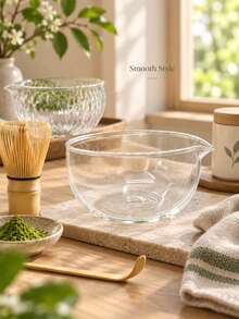 1pc INS Minimalist Transparent Glass Matcha Bowl With Pouring Spout, Japanese Ritual Tea Bowl Tea Sea Tea Dispenser, Large Capacity Kitchen Drinkware, Home Tea Set Accessories, Matcha Tools, Matcha Plate, Large Capacity Can Be Used As Salad Porridge Juice Bowl, Back To School, Christmas, Halloween - Multicolor - View 5