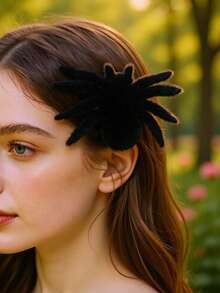 1pc Halloween New Black Large Plush Spider Hair Clip Creative Funny Decorative Hair Accessory - Multicolor - View 5