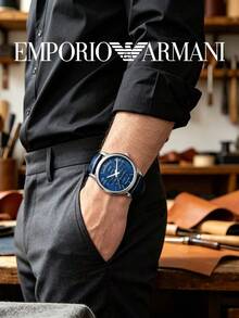 Armani Men's Automatic Mechanical Watch, Silver Steel Case, Blue Hollow Dial, Navy Blue Leather Strap, Suitable For Evening Parties And Celebration Events - one-size - View 4