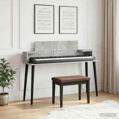 vidaXL Escritorio de estudio gris hormigón 110 x 36 x 19,5 cm, madera aglomerada, escritorio de música moderno y rectangular, estudio para músicos, espacio de trabajo creativo, configuración para el hogar