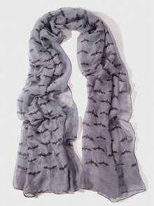 1pc Unisex Halloween Bat Print Scarf, Suitable For Outings And Costume Styling, Women's Black Headscarf - Multicolor - View 3