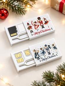 New Christmas Nutcracker Pattern SIM Card Storage Box, Comes With Card Ejector Pin; Compact And Portable; Shockproof; Secure Storage For SIM Cards And TF Cards; Mobile And Digital Accessories, Christmas Essential, Christmas Gift, Small Gift Decoration, Perfect Gift For Family, Friends, And Loved Ones - Multicolor - View 2