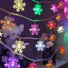 1PC Snowflake LED String Lights, AA Battery Operated (Batteries Not Included), 3 Light Colors MultiColor/White/Warm, Festive Decorative Lights For Christmas Tree Wedding Home Window Winter Party Birthday Indoor Decor - Snowflake - View 7