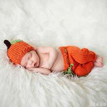 Newborn Photography Fashion Cute Halloween Pumpkins Hat Crochet Knitted Photography Outfit Set - Multicolor - View 2