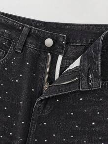 Celana Jeans Denim Wanita Model Lurus Longgar Gaya Vintage - Hitam - View 6