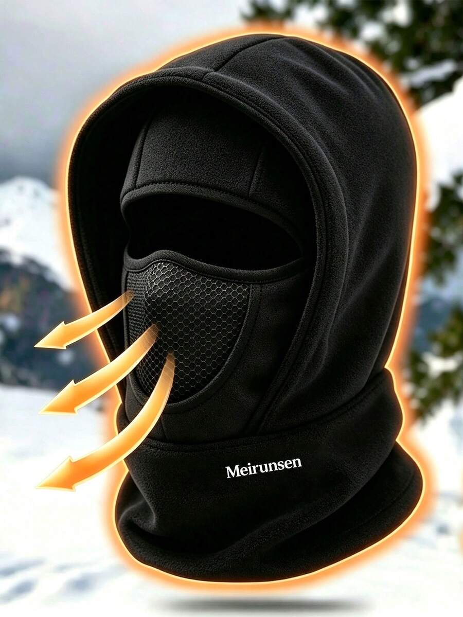 1pc New Autumn/Winter Multi-Functional Thermal Lined Balaclava Hat, Unisex Warm Hooded Cap Suitable For Daily Outdoor Cycling Wear - Multicolor - View 1
