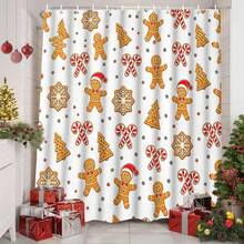 1/4 Piece Bathroom Curtain Set, Includes Non-Slip Rug, Toilet Lid Cover And Bath Mat, Christmas Gingerbread Man Candy Cane Snowflake Pattern Waterproof Shower Curtain, With 12 Hooks, Suitable For Bathroom, Size 70.8*70.8 Inches - A - View 17