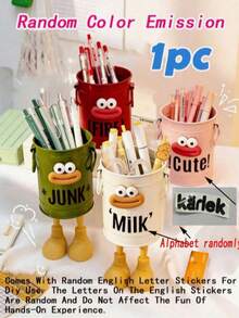 43/2/1Capacity Pen Holder, Simple American Retro Storage Bucket. Makeup Storage, Home Office Storage, Study Storage. Ins High-Value Cartoon Personalized Pen Holder Student Desktop - A - View 9