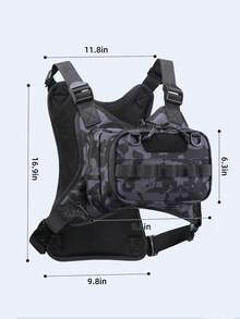 Men Fly Fishing Chest Vest Bag With Front Utility Zip-Down Workstation, Camo Tactical Harness Backpack, Water Bladder Compatible Multi Pocket Fishing Tackle Pack - Camouflage Blue - View 6