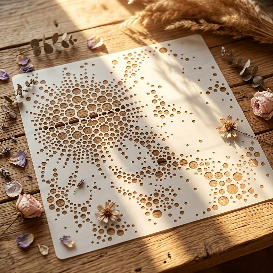 1 قالب رسم بنمط نقاط مجردة – قالب فقاعات هندسي كبير قابل لإعادة الاستخدام للرسم، فن الجدران، ديكور الأثاث، الرش بالهواء، قصاصات الصور، ومشاريع الحرف اليدوية – أداة رسم ديكور منزلي حديثة - أطقم - مشاهدة 1