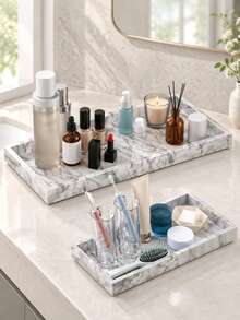 Rectangular Bathroom Vanity Tray, Resin Countertop Storage Tray, Suitable For Perfume, Soap, Candles, Home Decor Vanity Organizer Box - Multi-color - View 6