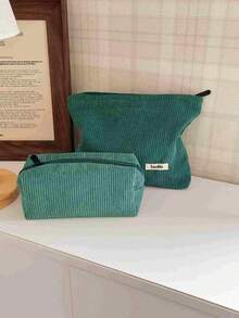 Corduroy Solid Color Makeup Bag, Large Capacity Simple Storage Bag, Toiletry Bag, Coin Purse, Convenient Carrying, Lightweight Large Capacity Storage, Lipstick, Makeup Brush, Eyebrow Pencil, Jewelry, Cosmetics Suitable For Tourism Cosmetics Storage - Multicolor - View 5