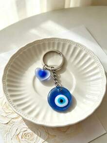1pc Evil Eye Vintage Blue Eye Keychain, Heart-Shaped Frosted Blue Eye Bohemian Style New Bag Charm For Women, Key Chain Pendant For Men - Multicolor - View 5