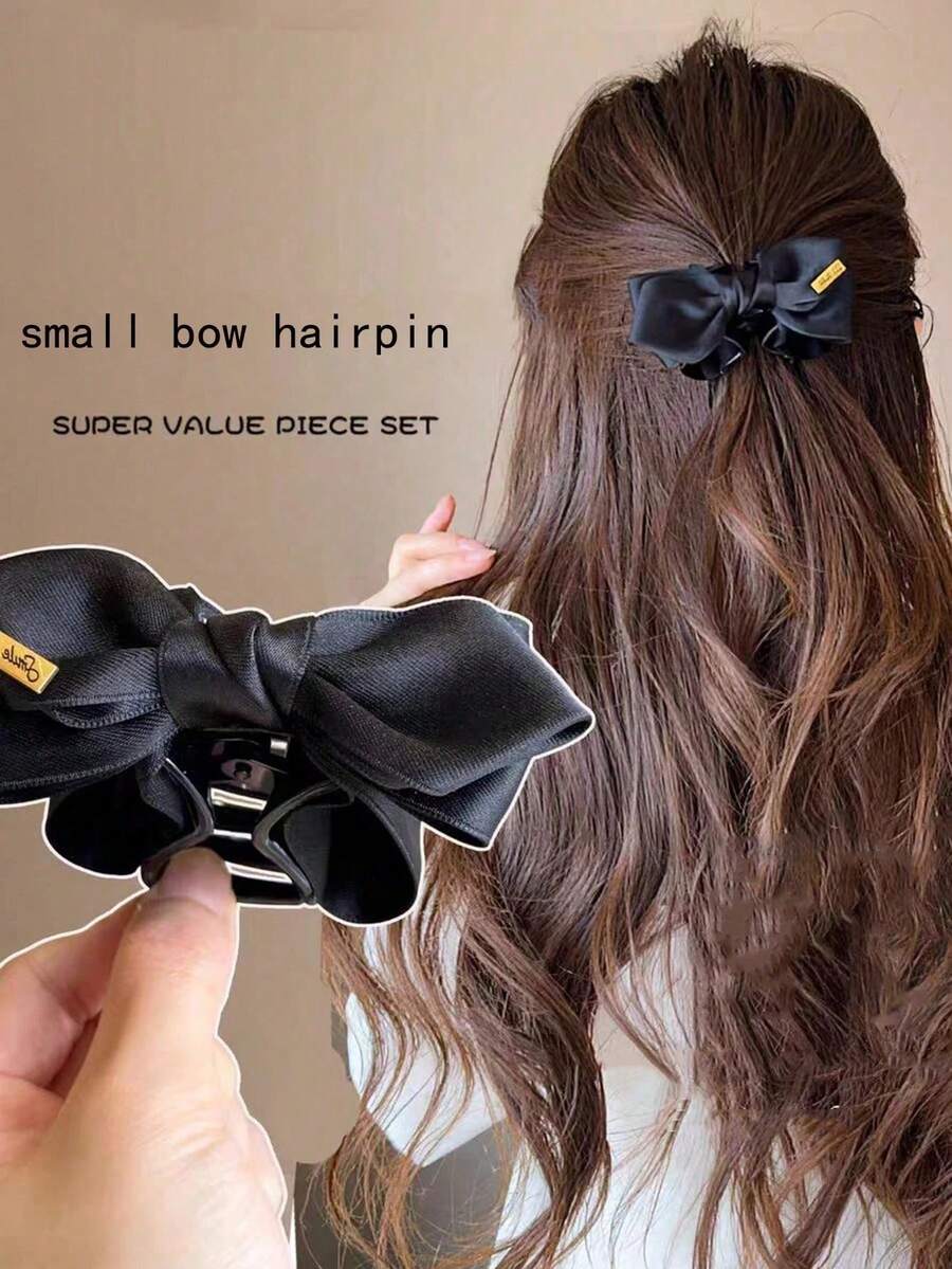 1pc Women's Dopamine Color Solid Ribbon Hair Clip, Sweet Academy Style Hair Accessory, Daily Wear - Multicolor - View 1